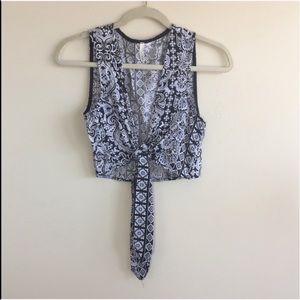 Sage 'Tubular' Paisley Tie Crop Top